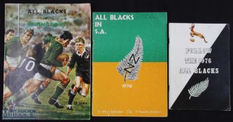 NZ All Blacks in South Africa Rugby Tour Souvenir Booklets (3): From 1970 (2) and 1976 visits.