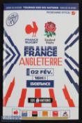 Scarce 2020 France v England Rugby Programme with Rarer Team Sheet: From Paris on 2nd February 2020,