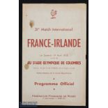 Scarce 1958 France v Ireland Rugby Programme: The wonder of these 'French flimsies' is that any