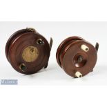 2x Wooden Nottingham Reels inc 3 ½" star back reel with Slater style spring latch and rolling line