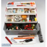 Cantilever (3 trays) Tackle Box - 15" x 7" x 8" approx. closed, containing a collection of pike