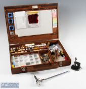 Custom Built Wooden Fly Tyers Case with contents comprising vice and comprehensive range of tools/