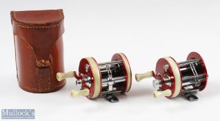ABU 1750A and 2000 multiplier reels the 1750A stamped 740601 to foot in red twin handles, plus ABU