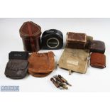 Mixed lot of Fishing Cases comprising - 1x unnamed large card case with leather strap, egg shape,