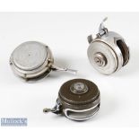 3x Early American Auto Fly Reels Shakespeare no.1826 Tru-art automatic model FA, and no.1835 model