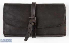 Carter & Co Ltd London, black leather Fly Fishing Wallet - 4 sectioned sleeves, 2 pockets and tool