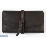 Carter & Co Ltd London, black leather Fly Fishing Wallet - 4 sectioned sleeves, 2 pockets and tool