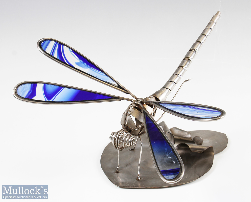 Metal & Glass Sculptured Dragonfly, signed Sab 2004 #30cm x 20cm