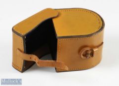 Hardy Alnwick very fine block leather Reel Case - ideal for 3" St George, light tan with dark blue
