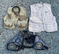 3x Fishing Waist Coats - Vest Pouch, a Vision canvas vest XL and a shorter Vision vest size L and No