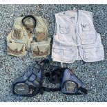 3x Fishing Waist Coats - Vest Pouch, a Vision canvas vest XL and a shorter Vision vest size L and No