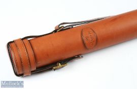 Hardy Alnwick solid leather rod tube, internal 38" dia 2.5", cap lined with sheepskin and adjustable
