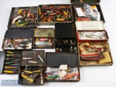 2x Tins and boxes with a lifetime's collection of spoons, spinners and lures