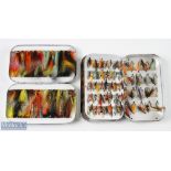 Wheatley slim alloy Swing Leaf Fly Box 3.5" x 6" with over 100 salmon flies, singles and doubles;