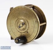 Jeffery & Son Maker Plymouth 3" Brass Fly Reel with black handle, makers marks to face place with