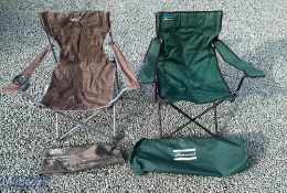 2x Folding Fishing Chairs, to include a Shakespeare chair in original carry bag-with a small tear to