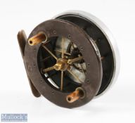 Allcock Aerial 3 ½" Ebonite Drum centrepin reel with alloy back, brass foot, 6 spoke drum with