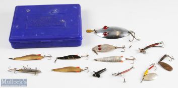 A selection of Spoons and Lures comprising - Hardy Devon/Pflueger lure with 4 trebles; Abu Toby