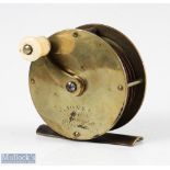 Jones Maker 3" all brass Salmon winch reel c1880 inscribed Jones, Maker 111 Jermyn St, London curved