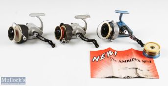 J W Young Redditch The Ambidex Casting Reel fixed spool, runs well, plus spare spool and