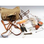 A canvas and leather Shoulder Bag - 15" x 9" x 4" approx., one large pocket and 2 front pockets,