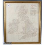 Framed The Field Map of the Rivers of Great Britain, a map that has been once folded, framed under