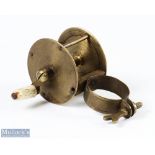 19th century Collar Clamp Winch 1 ¾" Brass Reel with wing nut screw and original lacquer, bone