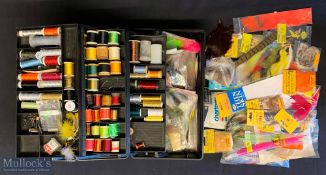 3x Tier Fishing Box full of Fly-Fishing accessories, to include spool, wire, cottons feathers,
