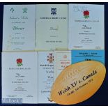 1971-1984 Welsh After-Match Dinner Menus etc (8): Great rugby ball-shaped Wales XV v Canada menu