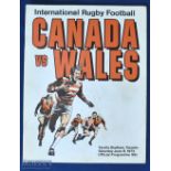 1973 Canada v Wales Signed Rugby Programme: Famously bold cover on this large-format issue for the