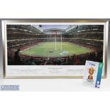 RWC Final 1999 Panoramic Rugby Photo & Prog. (2): c.39” v 21”, wide-angled colour shot of the