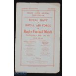 1924 Royal Navy v RAF Rugby Programme: The red on cream 4pp Twickenham issue for this annual