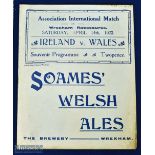 Scarce 1923 full international match programme Wales v Ireland at Wrexham Racecourse 14 April