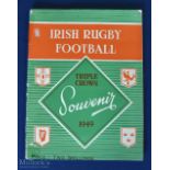 Scarce 1949 Irish Rugby Triple Crown Souvenir: Sought- after 92pp illustrated brochure with
