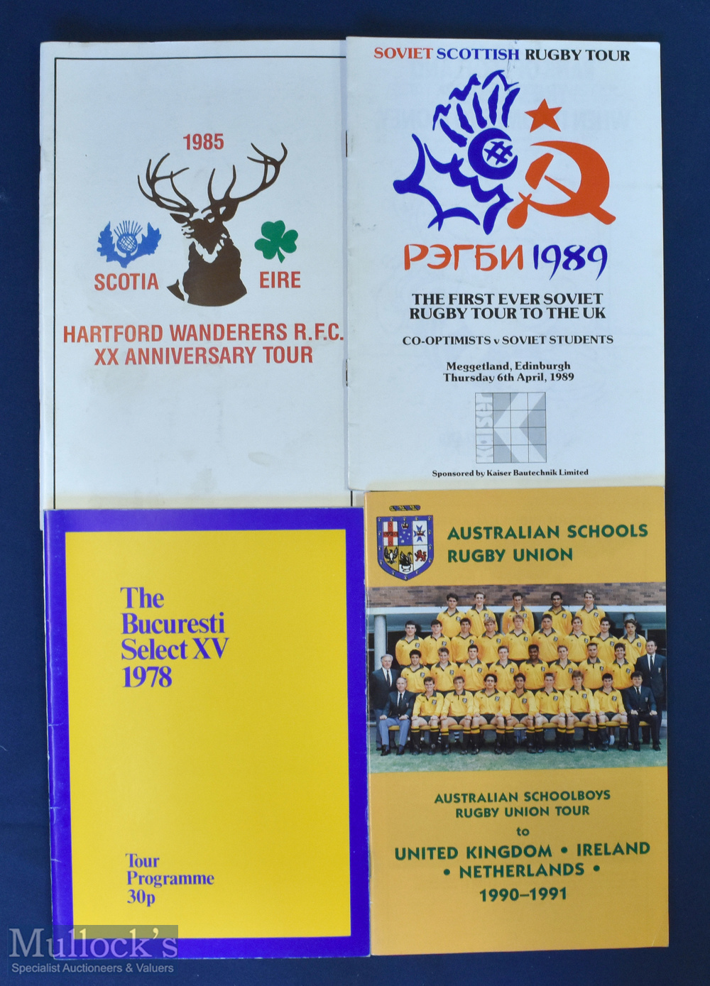 Rugby Tour Brochure Selection (4): Soviet Students to Scotland, v Co-optimists 1989; Hartford,