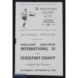 Stockport County v England Amateur International Football Programme 25th November 1950