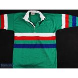 Green with Multi-Coloured Band Rugby Jersey: Connolly's make, large example, could be Club,