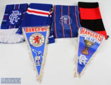 1966-1980 Rangers Football scarfs + pennants, a cotton 1966 scarf with honours motif, 2 other