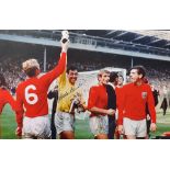 Gordon Banks Signed World Cup 1966 Final Football Print a colour print depicting Banks holding the