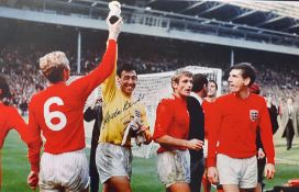 Gordon Banks Signed World Cup 1966 Final Football Print a colour print depicting Banks holding the