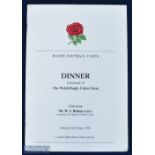 1996 England v Wales 1996 Signed Dinner Booklet: Signatures including Howley, Charvis, Gareth