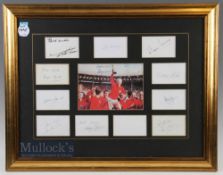 1966 World Cup England signed Display depicts the cup winning squad print to centre with Bobby