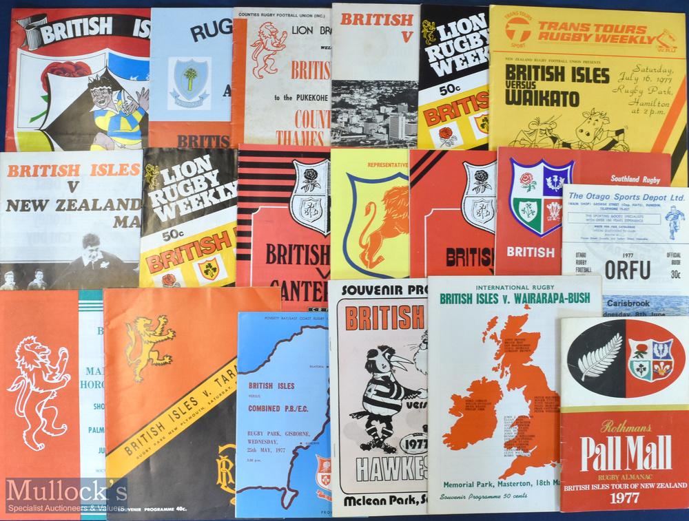 1977 British & Irish Lions in NZ Rugby Programmes etc (19): Great collection of 18 (all but three)