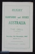 Scarce 1947 Hampshire & Sussex v Australia Rugby Programme: One of the trickiest to obtain of the
