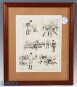 1887 Framed ILN Rugby 'Football Sketches' Print: An extracted page of excellent action drawings from