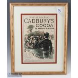 1888 Framed Cadbury's Cocoa Rugby Advert: Promoting the drink, a well-known, striking Illustrated