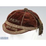 1904-05 PRFC Rugby Honours Cap: Maroon panelled velvet cap with gold tassel & braid for PRFC,