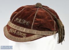 1904-05 PRFC Rugby Honours Cap: Maroon panelled velvet cap with gold tassel & braid for PRFC,