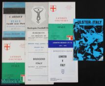1955-1980 Italy to UK/Ireland Rugby Programmes (6): Nice selection, v London Counties both 1955 &