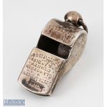Glamorgan County v S Africa 1906 Rugby Referee's Whistle: Engraved referee's whistle from this